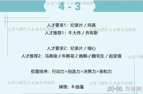 恋与制作人白起拍摄副本4-3三星配置攻略